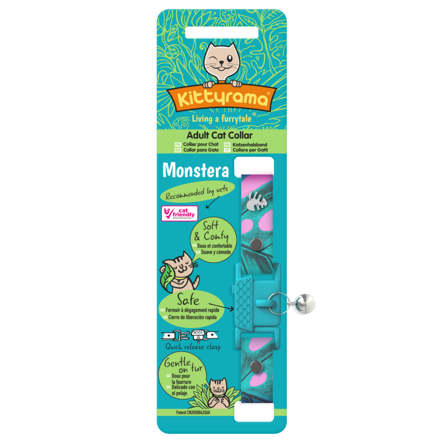 KITTYRAMA BOTANICALS MONSTERA CAT COLLAR - Quick Release, Breakaway, Hypoallergenic