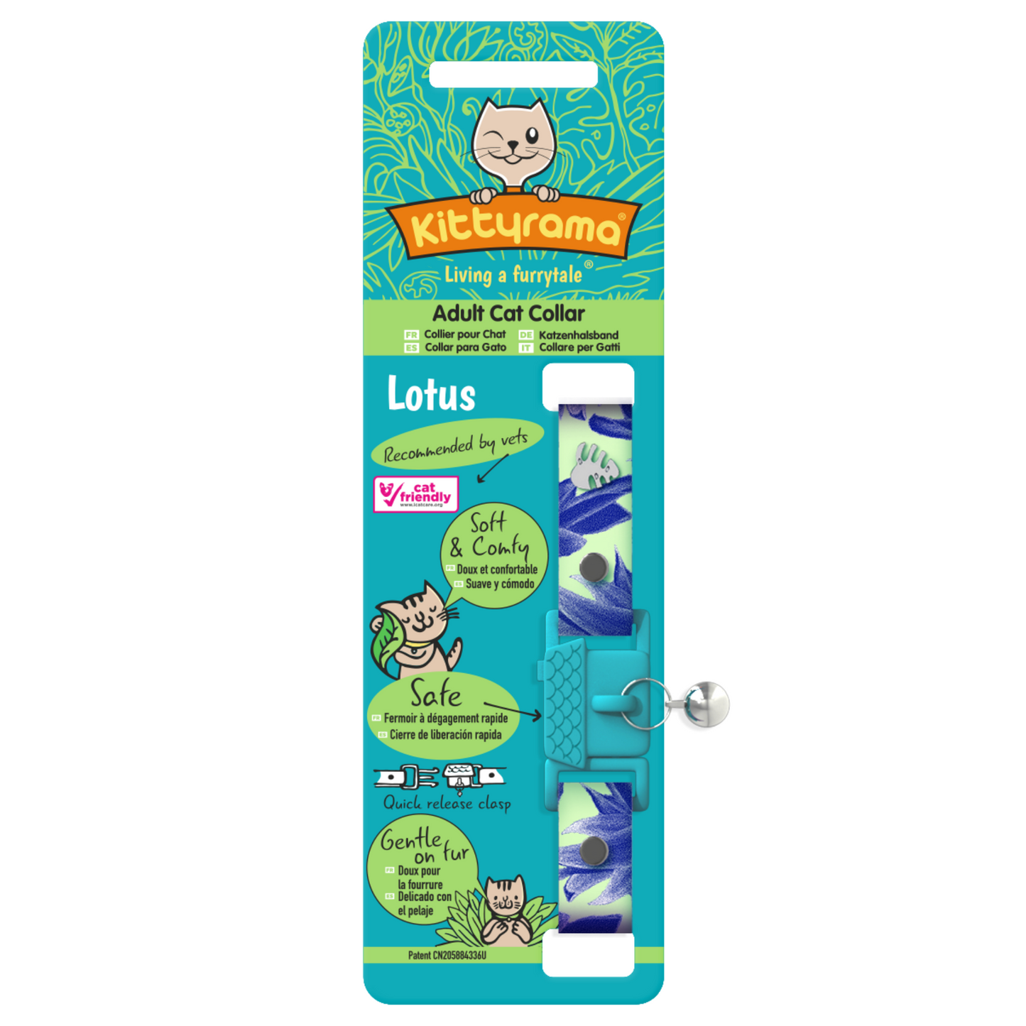 KITTYRAMA BOTANICALS LOTUS CAT COLLAR - Quick Release, Breakaway, Hypoallergenic