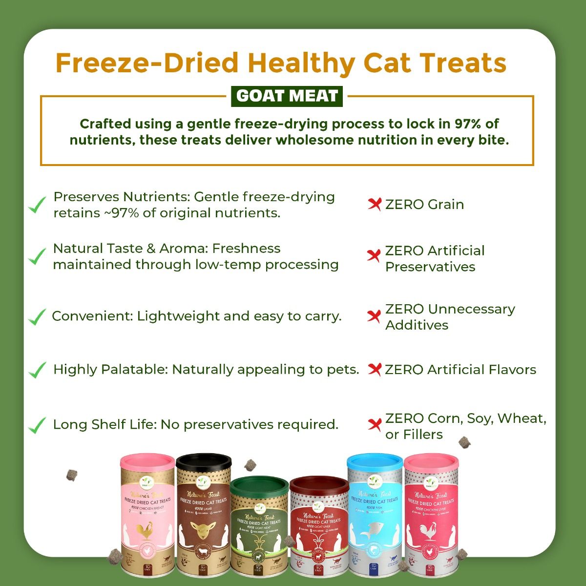 Pawfect Nature's Feast Freeze-Dried Cat- Goat Meat Treats 50g