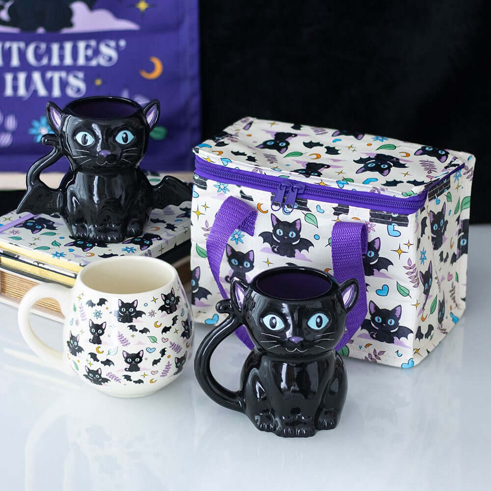 Gothic Gifts Cute and Creepy Cat Print Rounded Mug