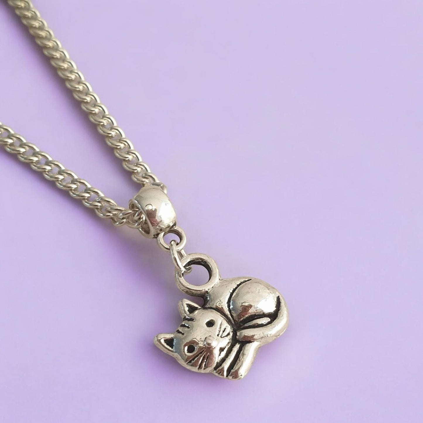 Cat Charm Necklace Silver Plated Or Waxed Cord Variable Lengths, Gift Packaged