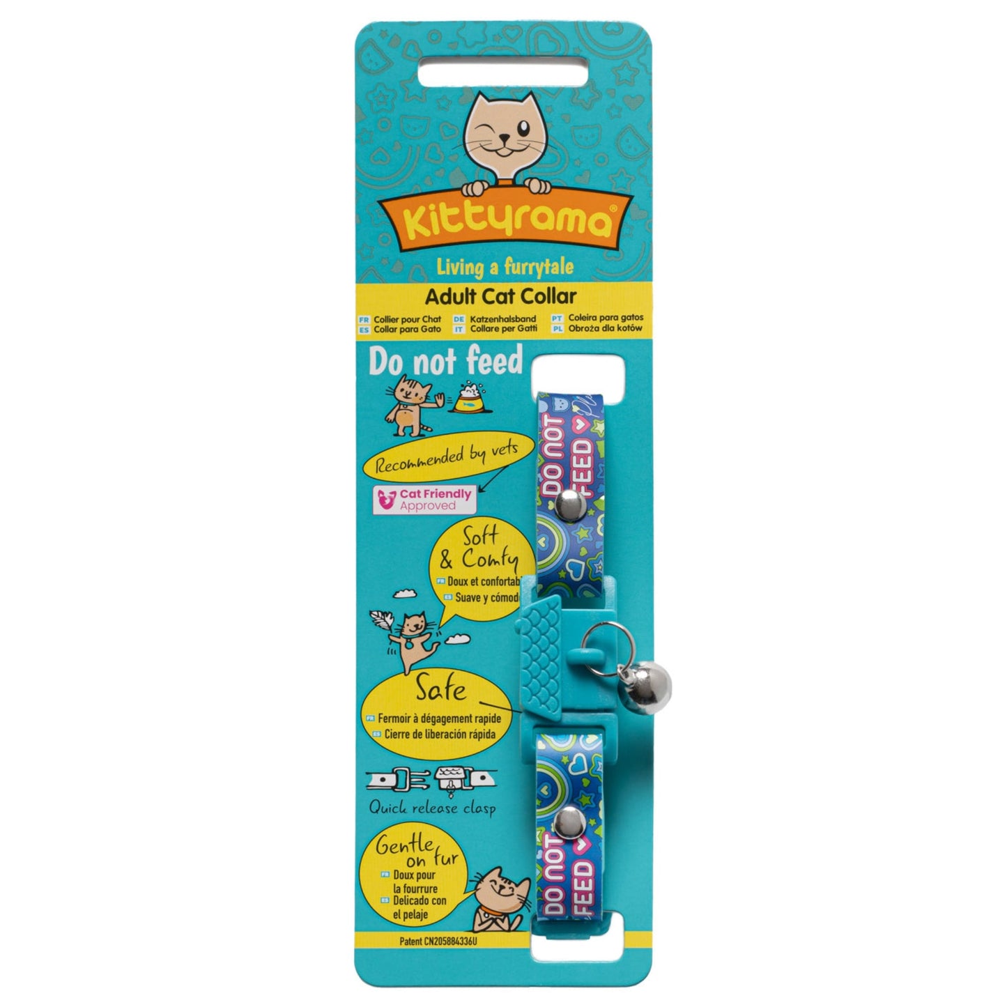 KITTYRAMA INDIGO 'DO NOT FEED' CAT COLLAR - Quick Release, Breakaway, Hypoallergenic