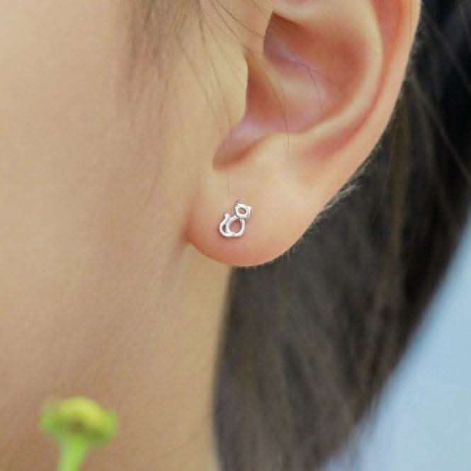 Sterling Silver Rhodium Plated Cat Earrings ERLE009