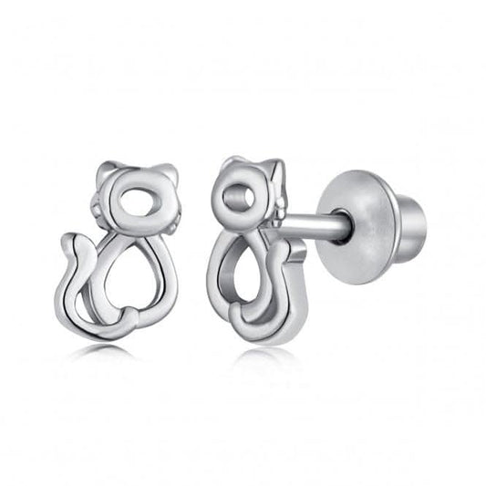 Sterling Silver Rhodium Plated Cat Earrings ERLE009