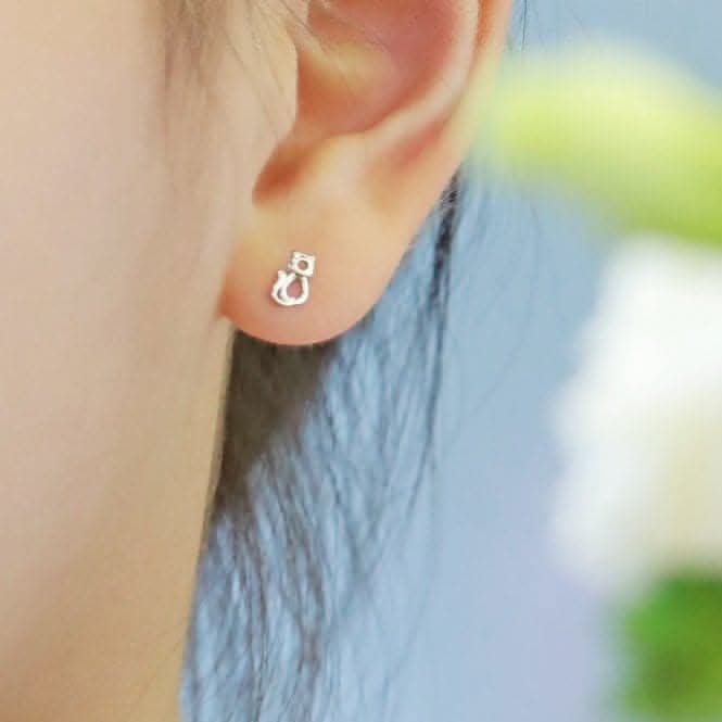 Sterling Silver Rhodium Plated Cat Earrings ERLE009